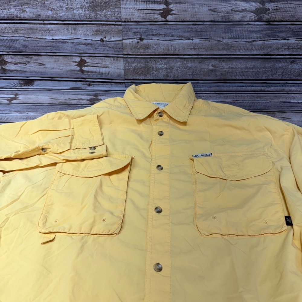 Columbia Fishing Shirt Mens XL Yellow PFG Long Sleeve Ventilated Button Up